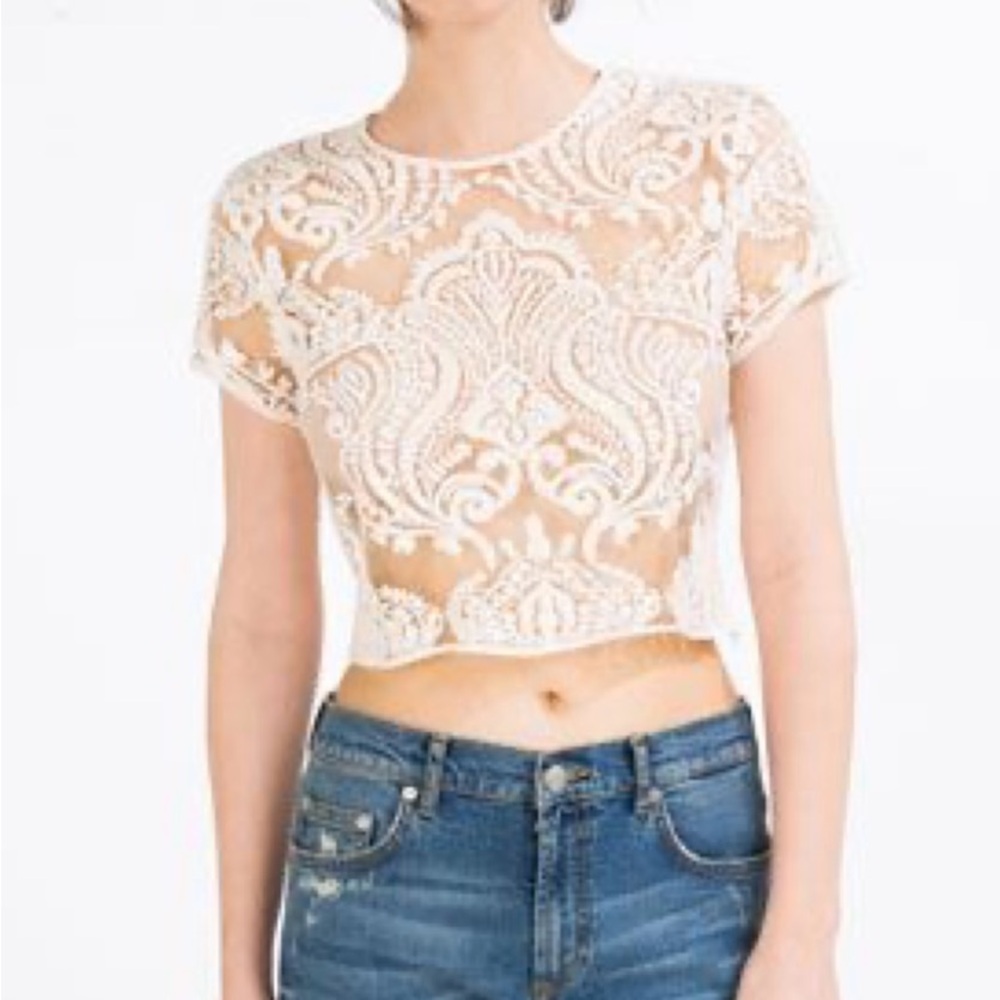 Ivory Cream Lace Crop Top